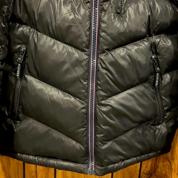 🔥 Tommy Hilfiger Hooded Shiny Puffer Winter Jacket Waterproof Metallic - Picture 5 of 9